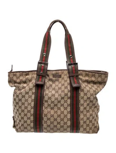 Pre-owned Gucci Gg Canvas Tote Vintage In Brown