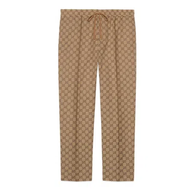 Gucci Gg Cotton Blend Canvas Jogging Pants In Nude & Neutrals