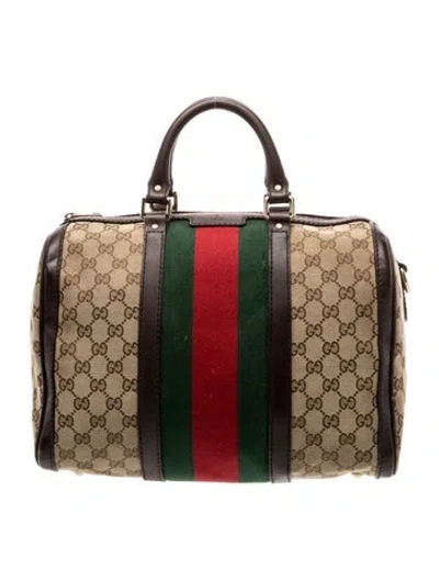 Pre-owned Gucci Gg Canvas Web Boston Medium In Neutral