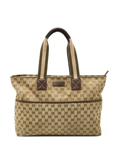 Pre-owned Gucci Gg Canvas Web Diapper Tote Bag
