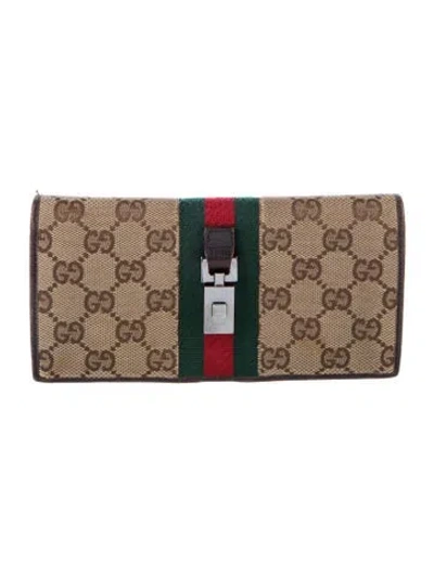 Pre-owned Gucci Gg Canvas Web Jackie Wallet Gg Canvas Continental Wallet In Brown