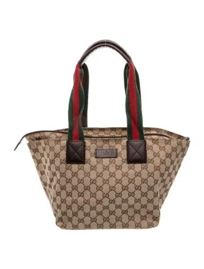 Pre-owned Gucci Gg Canvas Web Sherry Line Tote In Neutral