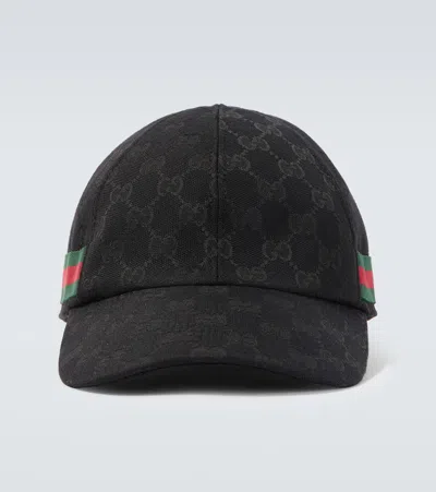 Gucci Gg Canvas Web Stripe Baseball Cap In Black