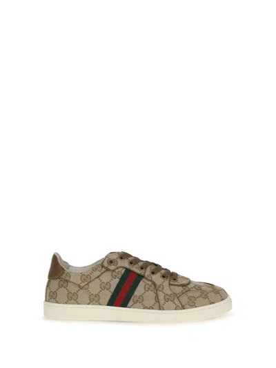 Gucci Gg Canvas Web-stripe Sneaker In Beige