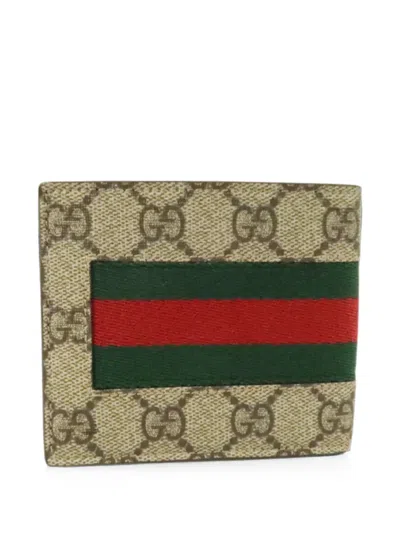 Pre-owned Gucci Gg Canvas Web-stripe Wallet In Neutrals