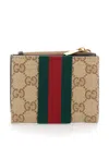 Gucci Gg Canvas Web-striped Wallet In Beige