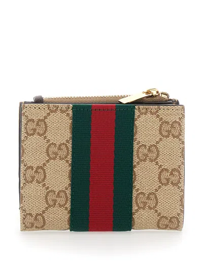 Gucci Gg Canvas Web-striped Wallet In Beige