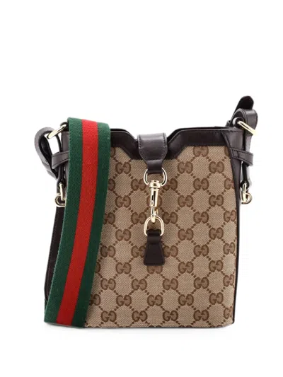 Pre-owned Gucci Gg Canvas With Leather Mini Bucket Bag In Brown