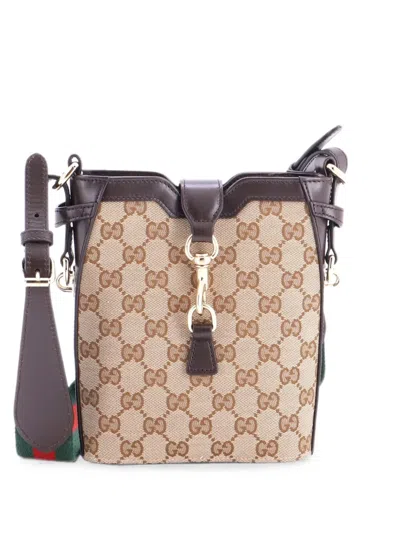 Pre-owned Gucci Gg Canvas With Leather Mini Bucket Bag In Brown