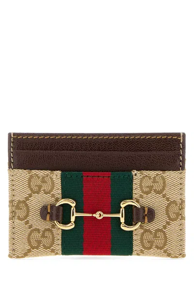 Gucci Gg Canvas With Web Stripe Card Case In Beige