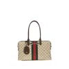 Gucci Gg Canvas With Web Stripe Top Handle Bag In Beige