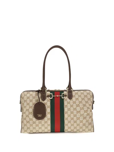Gucci Gg Canvas With Web Stripe Top Handle Bag In Beige