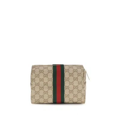 Gucci Gg Canvas With Web Stripe Travel Wallet In Beige