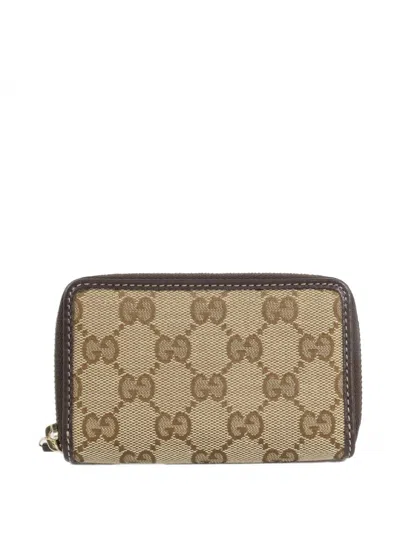Pre-owned Gucci Gg Canvas Zip-around Wallet In Neutrals