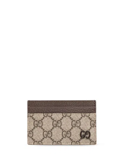 Gucci Men Gg Supreme Fabric And Leather Card Holder In Multi