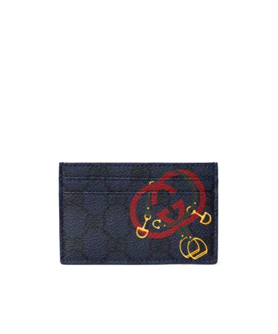 Gucci Gg Card Case With Print In Blue