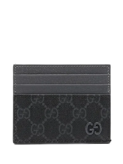 Gucci Men Gg Fabric And Leather Card Holder In Black