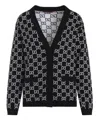 Gucci Black Reversible Cardigan With V Neck In Gg Canvas Woman In Black