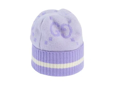 Pre-owned Gucci Gg Cashmere Beanie In Lilac In Purple