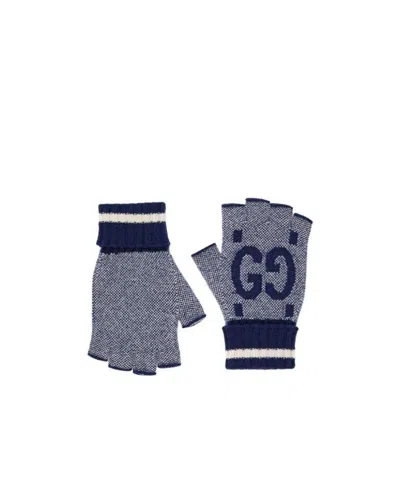 Gucci Gg Cashmere Fingerless Gloves In Blue