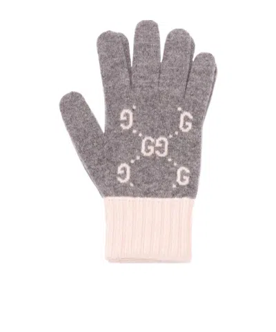 Gucci Gg Cashmere Jacquard Gloves In Gray