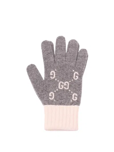 Gucci `gg` Cashmere `jacquard` Gloves In Gray
