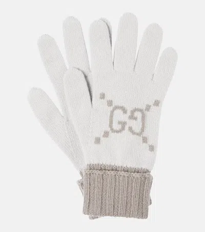 Gucci Gg Cashmere Jacquard Gloves In White
