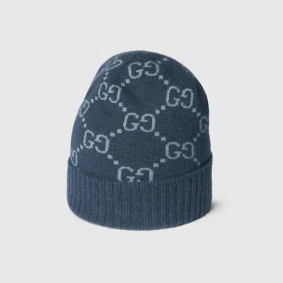 Gucci Gg Cashmere Jacquard Hat In Blue