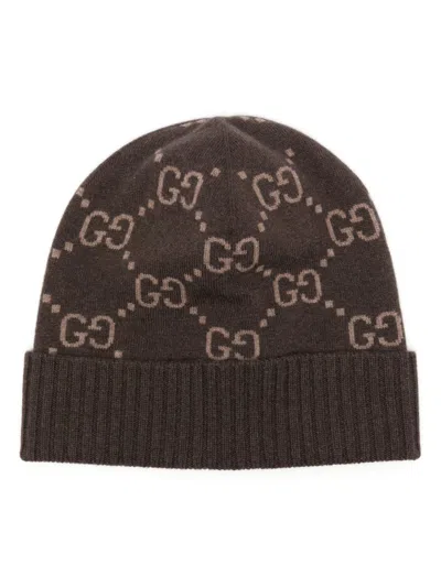 Gucci Gg Cashmere Jacquard Hat In Brown