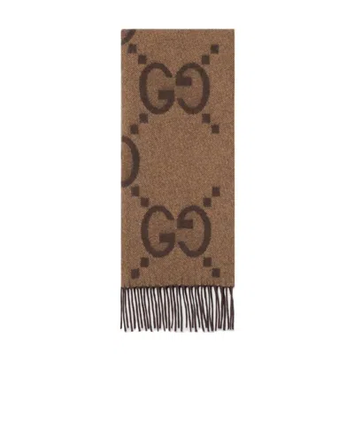Gucci Gg Cashmere Jacquard Scarf In Brown