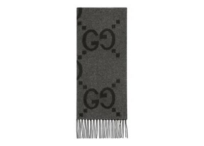 Pre-owned Gucci Gg Cashmere Jacquard Scarf In Dark Grey/black