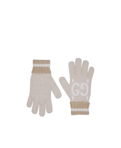 Gucci Gg Cashmere Lamé Gloves In Nude