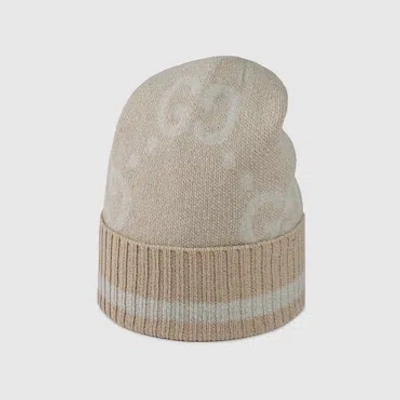 Gucci Gg Cashmere Lamé Jacquard Hat In White