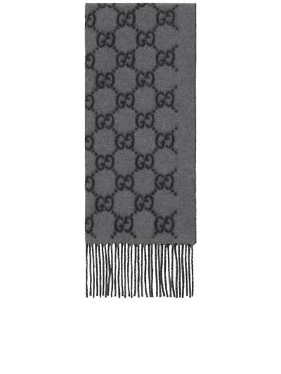 Gucci Grey And Black New Canvy Cashmere Scarf In Brown
