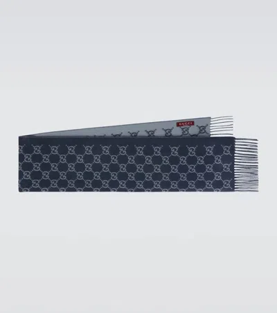 Gucci Gg Cashmere Scarf In Blue