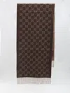 Gucci Monogrammed Fringed Scarf In Brown