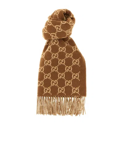 Gucci Gg Cashmere Scarf In Brown