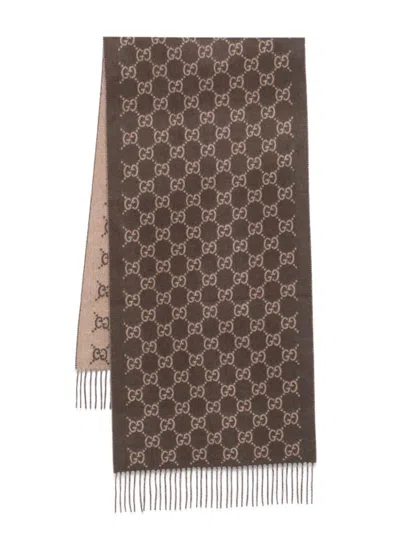Gucci Gg Cashmere Scarf In Brown