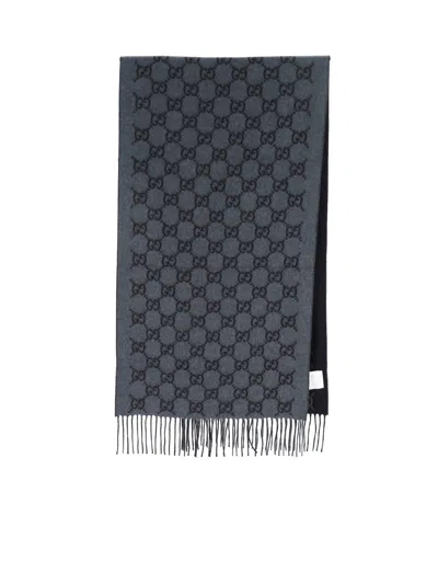 Gucci 'gg' Cashmere Scarf In Gray