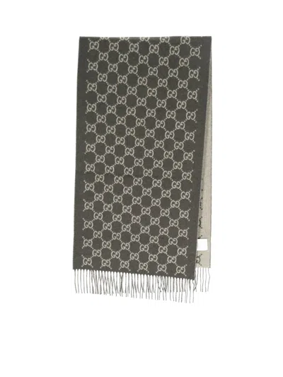 Gucci 'gg' Cashmere Scarf In Gray