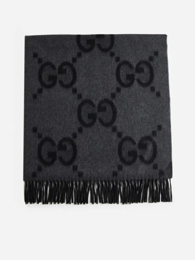 Gucci Gg Cashmere Scarf In Grey,black