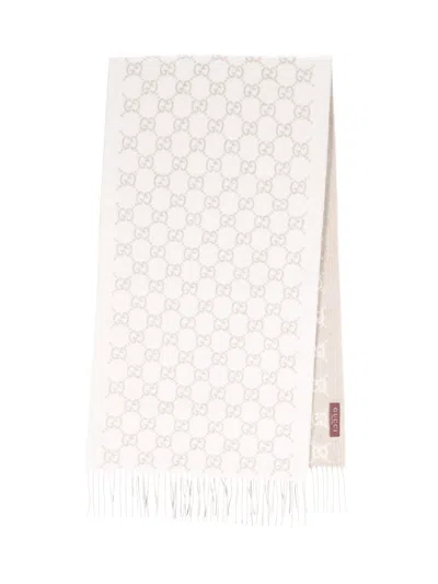 Gucci 'gg' Cashmere Scarf In White