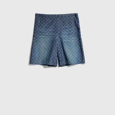 Gucci Gg Chambray Cotton Denim Shorts In Blue