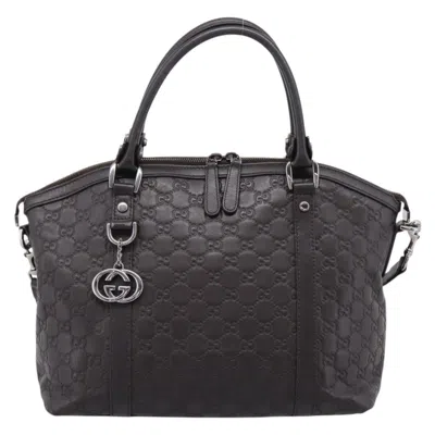 Pre-owned Gucci Gg Charm Convertible Dome Satchel Ssima Leather Brown Leather Handbag ()