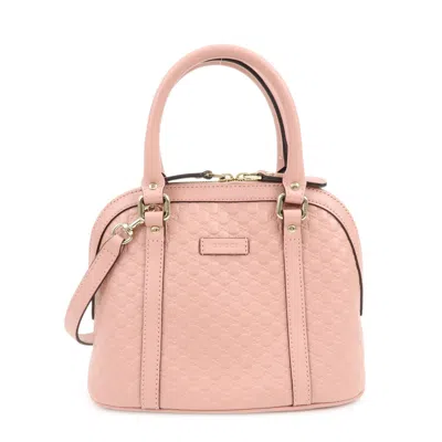 Pre-owned Gucci Gg Charm Convertible Dome Satchel Ssima Leather Pink Leather Handbag ()