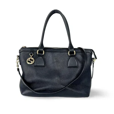 Pre-owned Gucci Gg Charm Convertible Dome Satchel Leather Black Leather Handbag ()