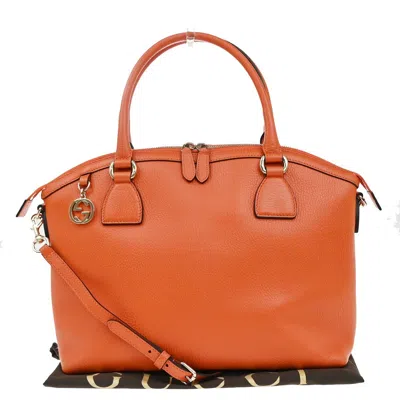 Pre-owned Gucci Gg Charm Convertible Dome Satchel Leather Orange Leather Handbag ()
