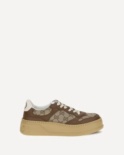 Gucci Textured Leather Sneakers With Branded Chunky Outsole In Brown