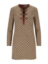 Gucci Gg Canvas Long-sleeve Mini Dress In Beige