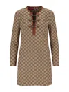 Gucci Cotton Blend Dress With All-over Gg Print In Brown
